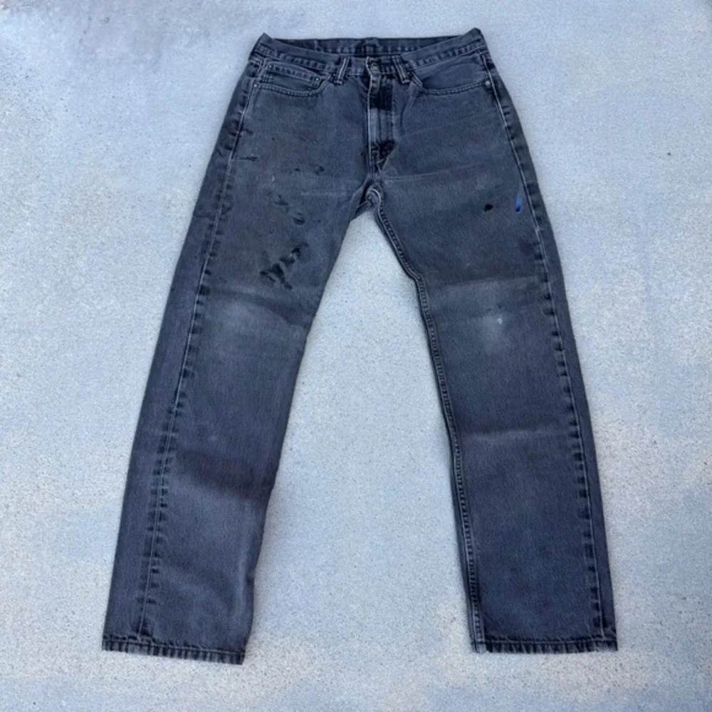Levis 505 Mens Jeans 34x34 Faded Black Distressed Button Fly‎